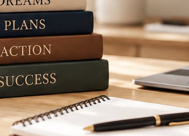Notebook and laptop prepared for college application planning